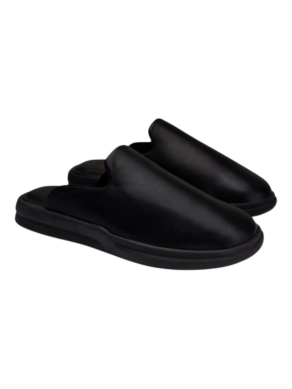 LUSSO Pelli Black Smooth Leather Unisex Slides / Slippers